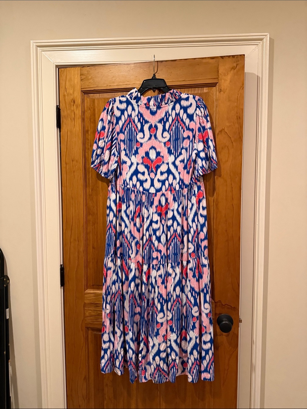 crown & ivy Blue, Pink & White Printed V-Neck Tiered Maxi Dress - Picture 4 of 4